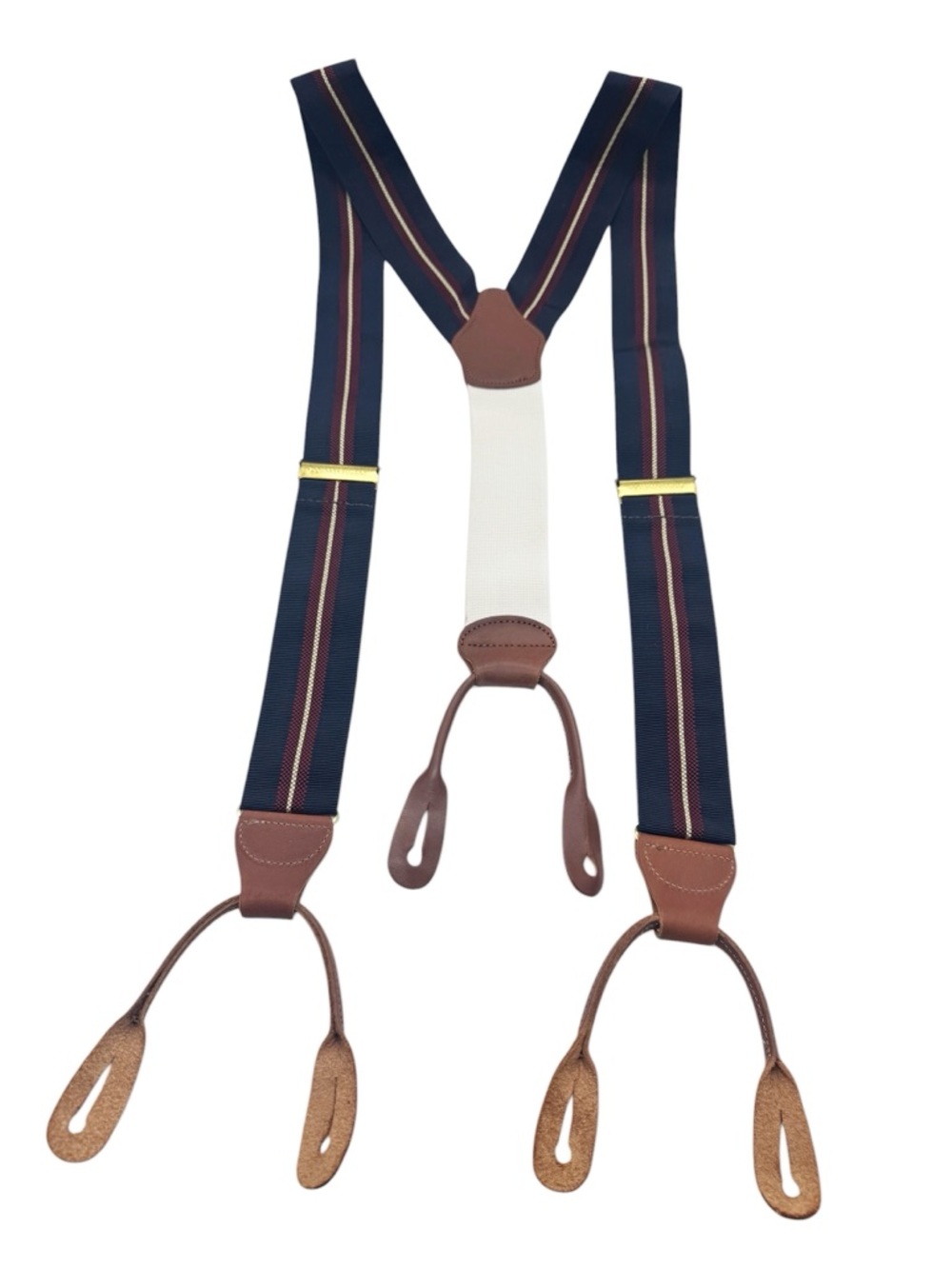 Vintage Dooney & Bourke Suspenders Navy Maroon Stripe Button-End Preppy Braces